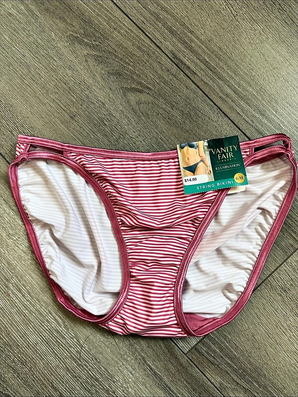 Vanity Fair Illumination String Bikini Striped Bikini Bottom in Pink & White